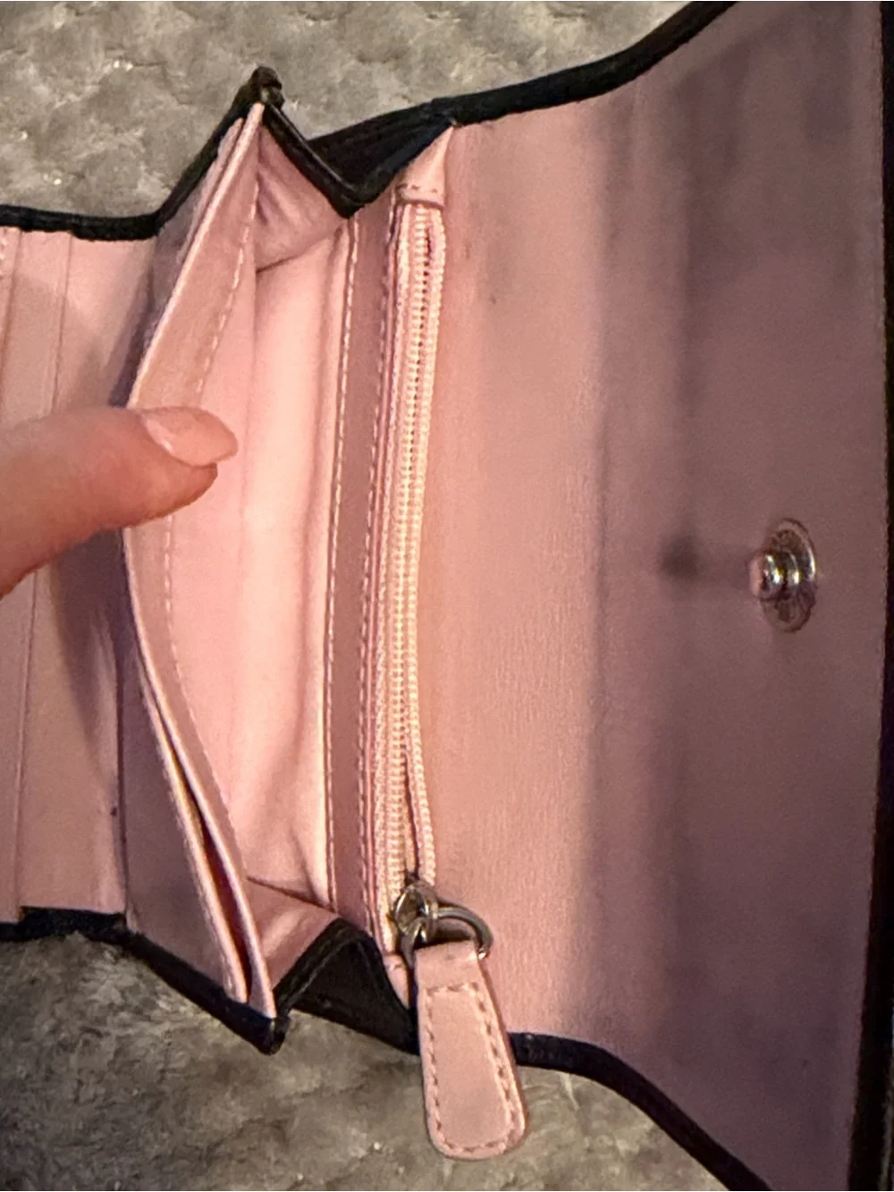 Coach Black and pink Leather Trifold Wallet with Contrast Stitching